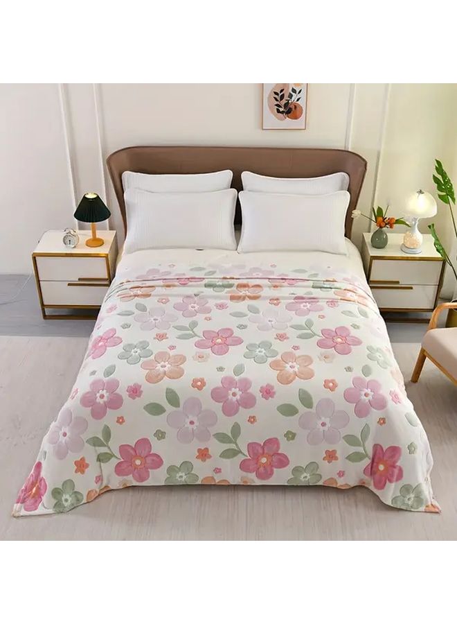 Monica Color Floral Fleece Blanket Ultra Soft Light Beige 70 87x78 74 Inch All Season Home Office Camping Car - Image 4